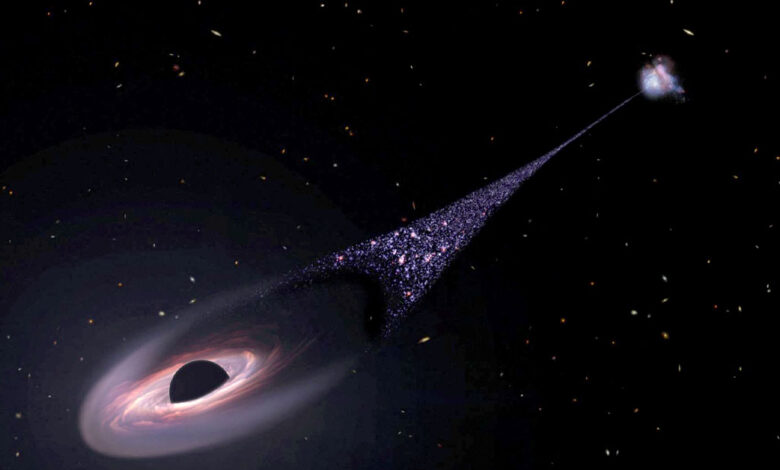 Black hole on the move generates new stars as it travels through space